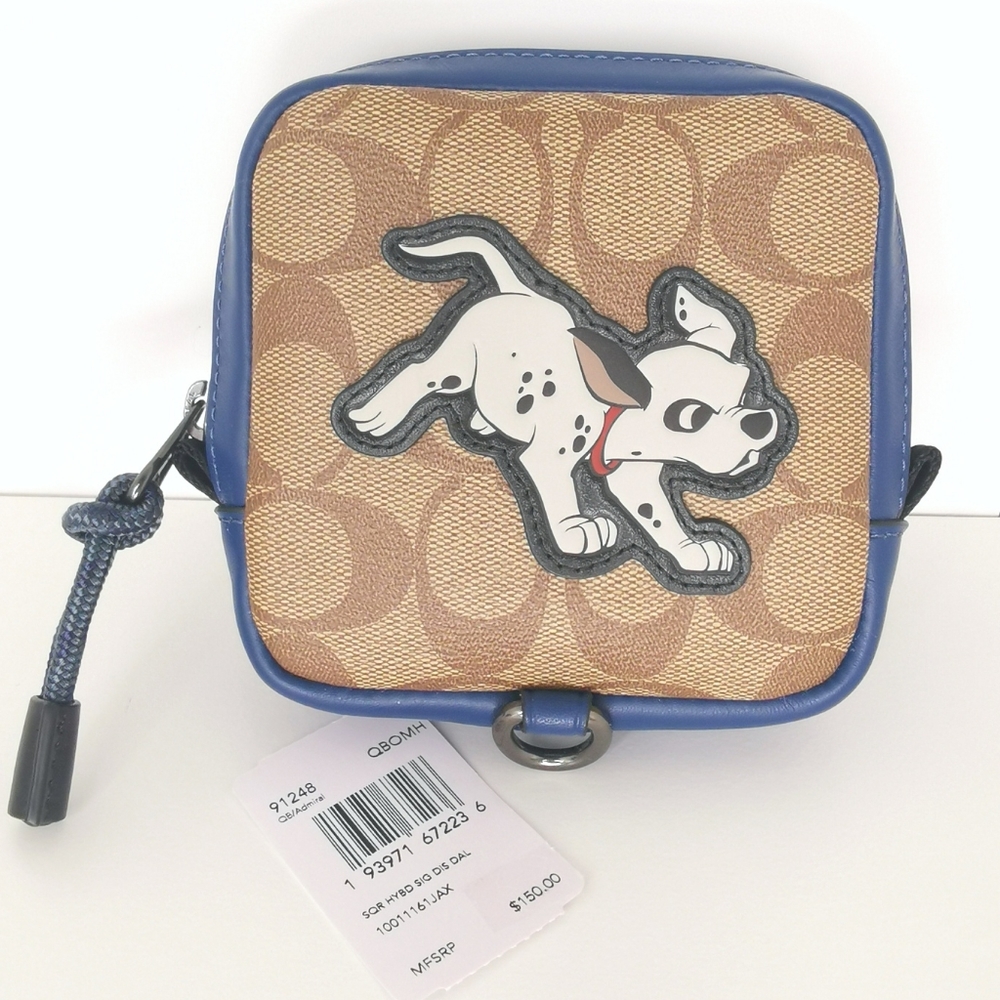 Disney X Coach Square Hybrid Pouch In Signature Canvas With Dalmatian